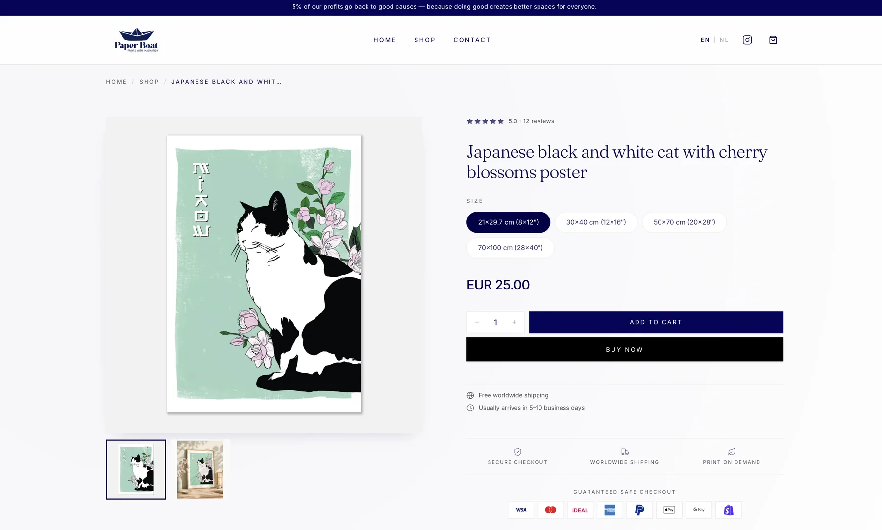 Paper Boat website — contact section