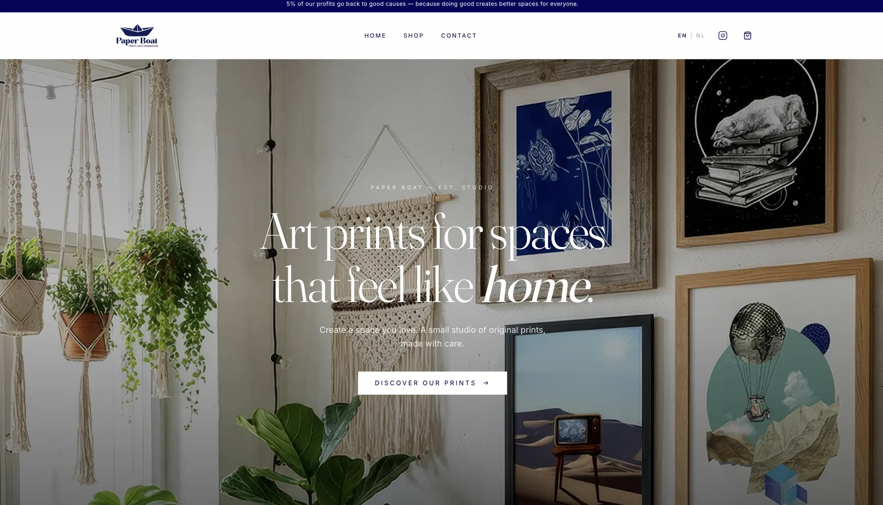 Paper Boat website — homepage hero